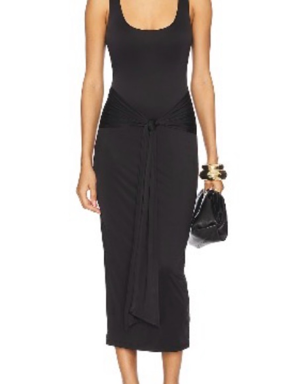 Women’s Black Tank Midi Dress with Tie Waist